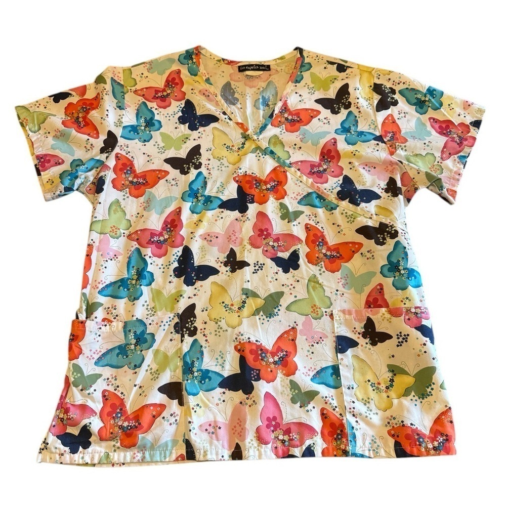 Women's V-Neck Short Sleeve T-Shirt, Butterfly Print, Soft Nurse scrub